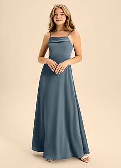 Azazie Anselie Junior Vestido de Crepúsculo de Satén Elástico de Corte En A con Vestidos sin tirantes image3