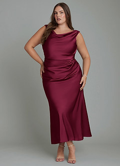 Azazie Kieryn Vestidos de damas de honor Vestido Borgoña de Satén Elástico de Corte Sirena con Plisado image1