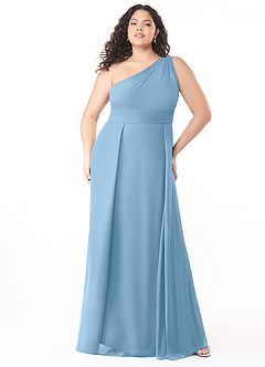 Azazie Dallas Robes de demoiselle d'honneur Robe Trapèze en Mousseline de soie Ue épaule Acier Bleuté image6