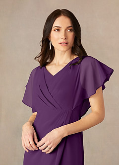 Azazie Julia Mother of the Bride Dresses Grape Sheath V-Neck Pleated Chiffon Dress image3
