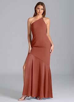 Azazie Tilla Bridesmaid Dresses Auburn Mermaid One Shoulder Chiffon Dress image4