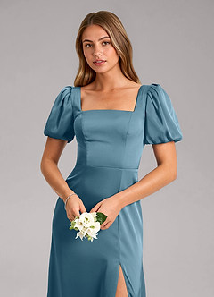 Azazie Fyona Bridesmaid Dresses Bermuda A-Line Pleated Stretch Satin Dress image6