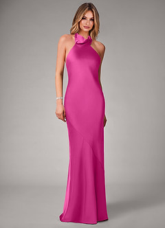 Azazie Velli Bridesmaid Dresses Fuchsia Mermaid Stretch Satin Dress image4