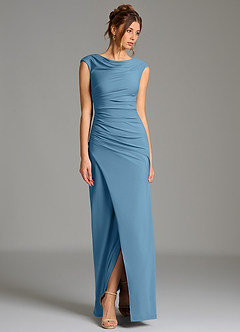 Azazie Chantal Robes de demoiselle d'honneur Robe Sirène en Jersey extensible de qualité supérieure Plissé Acier Bleuté image6