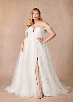 Azazie Maia Wedding Dresses Diamond White A-Line Off the Shoulder Tulle Dress image14