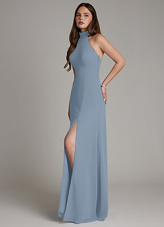 Azazie Myra Vestidos de damas de honor Vestido de Azul Polvoriento de Gasa de Corte en A con Cuello Alto image5