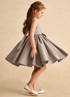 Azazie Jessie Flower Girl Dresses Taupe A-Line Bow Matte Satin Dress image3