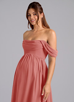 Azazie Saige Robes de demoiselle d'honneur de maternité Robe Trapèze Plissée Longueur ras du sol Mousseline de soie image6