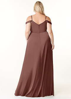 Azazie Ocean Robes de demoiselle d'honneur Robe Trapèze en Satin extensible Col V plissé Expresso image7