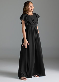 Azazie Daphne Junior Abito A-Line in Chiffon Plissettato Nero image3