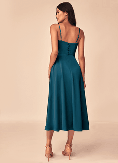 Azazie Dottie Brautjungfernkleider A-Linie Stretch-Satin Kleid Tintenblau image2