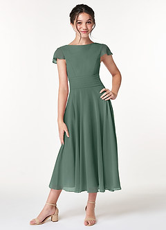 Azazie Payton Junior Sea Moss A-Line Bow Chiffon Dress image1