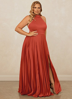 Christian Siriano Bridal for Azazie 1007 Bridesmaid Dresses Rust A-Line Pleated Stretch Satin Dress image10