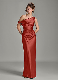 Azazie Emerson Bridesmaid Dresses Rust Mermaid Off the Shoulder Metallic Satin Dress image3