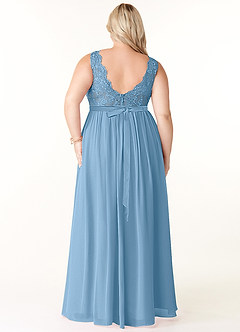Azazie Elly Abiti da Damigella Abito A-Line in Chiffon Scollo a barchetta in pizzo Blu Acciaio image8
