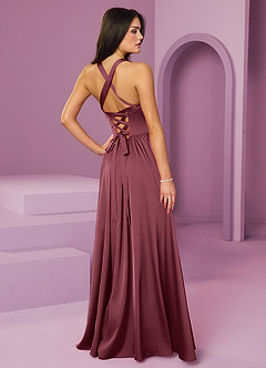 Barbie ♥ Azazie Bridesmaid Dresses Merlot A-Line with Pockets Stretch Satin Dress image2