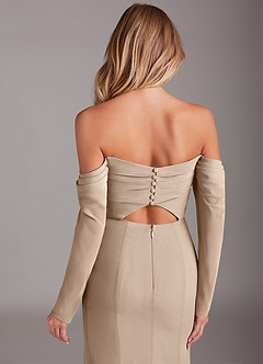 Azazie Hallie Brautjungfernkleider Meerjungfrau-Linie Langarm Chiffon Kleid Taupe image7