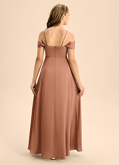 Azazie Anselie Junior Bronzer A-Line Off the Shoulder Stretch Satin Dress image2