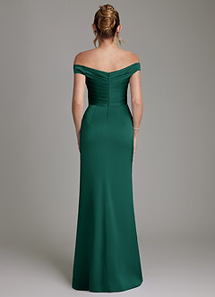 Azazie Teyana Bridesmaid Dresses Emerald Sheath Off the Shoulder Stretch Satin Dress image7