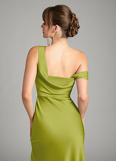 Azazie Madelyn Bridesmaid Dresses Lemongrass Mermaid One Shoulder Stretch Satin Convertible Dress image7