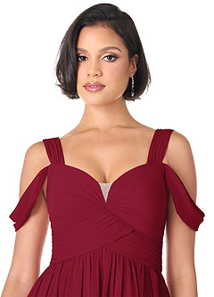 Azazie Lianne Bridesmaid Dresses Burgundy A-Line Off the Shoulder Chiffon Dress image5