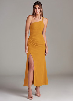 Azazie Eren 신부 들러리 드레스 인어 한쪽 어깨 쉬폰 발목 길이 드레스 image3