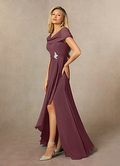 Azazie Mary Mother of the Bride Dresses Sangria A-Line Side Slit Chiffon Dress image2