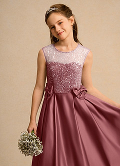 Azazie Candy Girl Jurken voor bloemenmeisjes Baljurk Jurk van Mat Satijn Boog Amethist image8