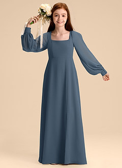 Azazie Bondi Junior Abito A-Line in Chiffon Blusa Blu Nettuno image7