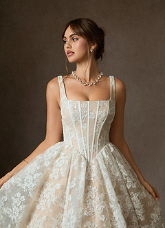 Azazie Geneva Wedding Dresses Diamond White Champagne Ball-Gown Square Neckline Lace Dress image7