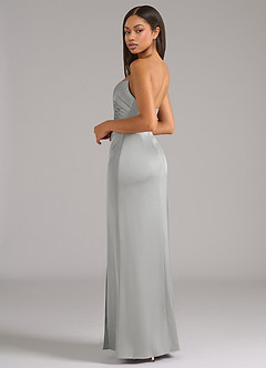 Azazie Marla Vestidos de damas de honor Vestido de Plata de Satén Elástico de Corte Recto Convertible con Sin tirantes image5