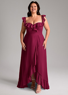 Azazie Lyra Bridesmaid Dresses Burgundy A-Line Chiffon Convertible Dress image15