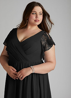 Azazie Zella Bridesmaid Dresses Black A-Line Lace Chiffon Dress image12
