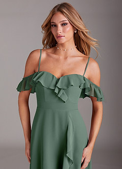 Azazie Lyra Bridesmaid Dresses Eucalyptus A-Line Chiffon Convertible Dress image2