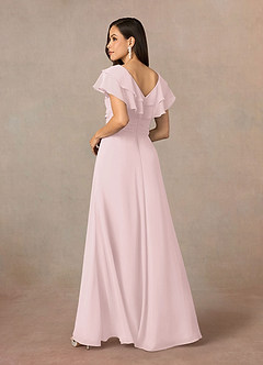 Azazie Snapdragon Mother of the Bride Dresses Blushing Pink A-Line V-Neck Ruched Chiffon Dress image4