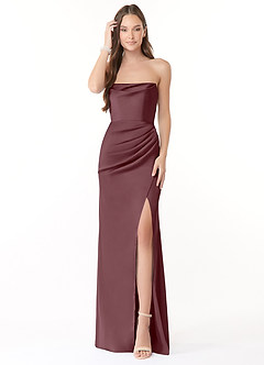 Azazie Leonis Bridesmaid Dresses Sangria Mermaid Pleated Stretch Satin Convertible Dress image2