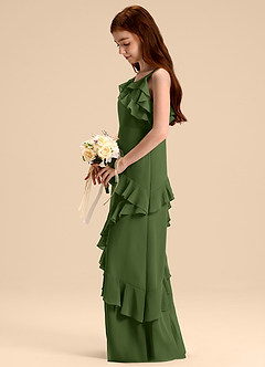 Azazie Evara Junior Olive A-Line Chiffon Dress image5