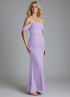 Azazie Luiza Robes de demoiselle d'honneur Robe Sirène en Mousseline de soie Épaule décolletée Lilas image4