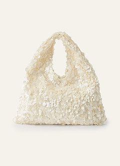front Sequin Embellished Hobo Bag with Detachable Chain Strap