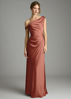 Azazie Emerson Bridesmaid Dresses Auburn Mermaid Off the Shoulder Stretch Satin Dress image4