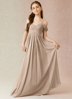 Azazie Kaitlynn Junior Vestido de Gris Pardo de Gasa de Corte en A con Vestidos sin tirantes image4