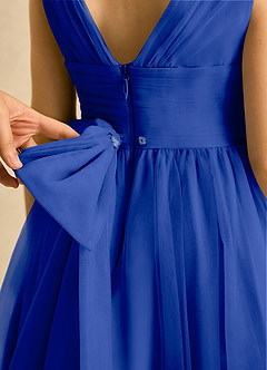 Azazie Macaron Flower Girl Dresses Royal Blue A-Line Pleated Tulle Dress image6
