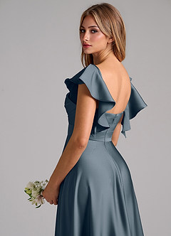 Azazie Leilani Bridesmaid Dresses Twilight A-Line Ruched Stretch Satin Dress image9