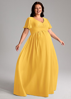 Azazie Verna Maternity Bridesmaid Dresses A-Line V-Neck Ruched Chiffon Floor-Length Dress image9