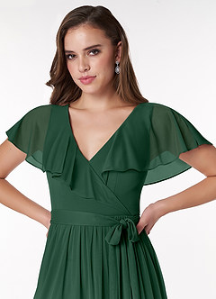 Azazie Jael Vestidos de damas de honor Vestido de Verde Oscuro de Malla de Corte en A con Cuello en V image5