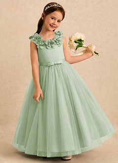 Azazie Eden Robe Demoiselle D'honneur Fillette Robe Princesse en Tulle Plissée Vert Sauge image2