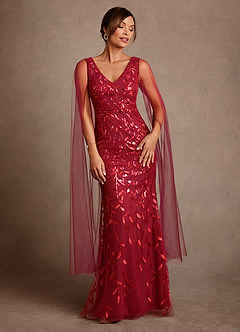 Azazie Arizona Klänningar till brudens mor Klä Tubklänning i Tyll Spets Bourgogne image2