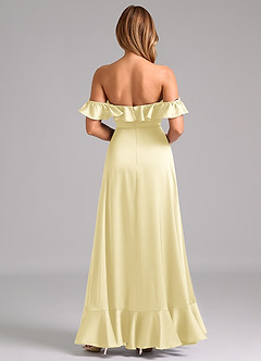 Azazie Lyra Bridesmaid Dresses Lemon Sorbet A-Line Off the Shoulder Stretch Satin Convertible Dress image6