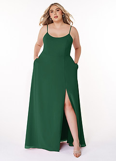 Azazie Moira Brautjungfernkleider A-Linie Schaufel Chiffon Kleid Dunkelgrün image8