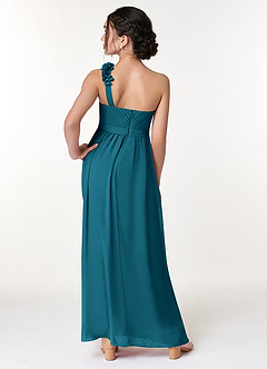 Azazie Flower Junior Ink Blue A-Line Pleated Chiffon Dress image6